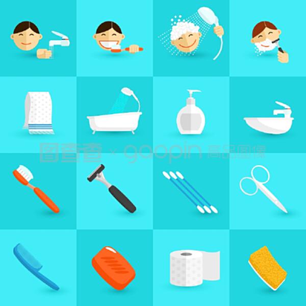 個人衛(wèi)生圖標(biāo)與浴室化妝品單片圖示在產(chǎn)品展示中的應(yīng)用